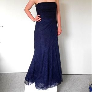 Rickie Freeman | Teri Jon Strapless Lace Gown in Navy Blue